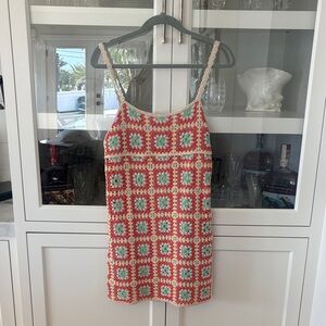 Zara Red and Green Crochet Mini Dress